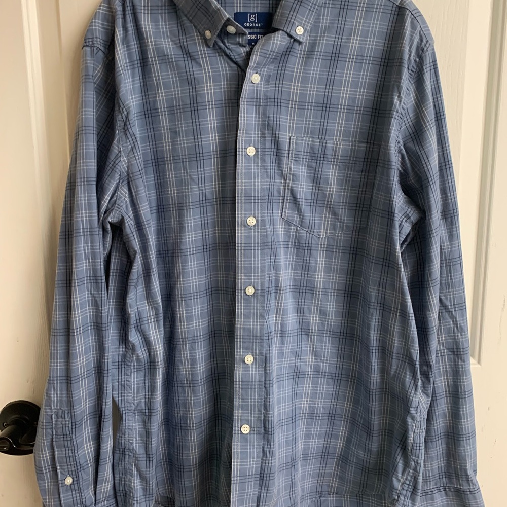 ❤️ George Men's Casual Blue Checkered Shirt Size M